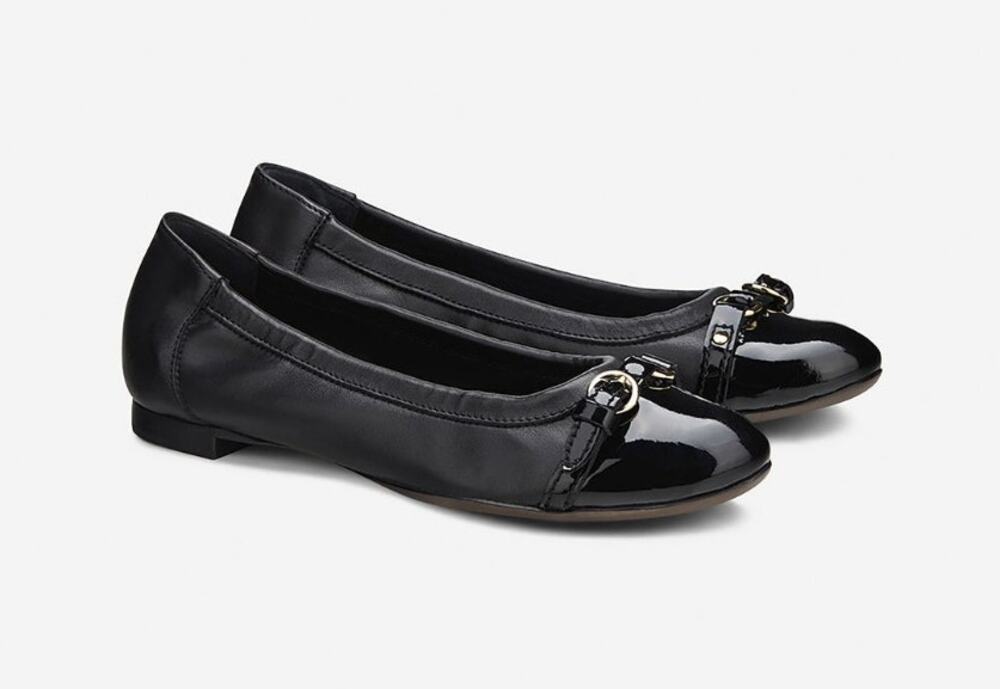 AGL Monika Cap Toe Ballet Flats Black Leather Size 8.5 US 38.5 EU Chic Pre-Loved
